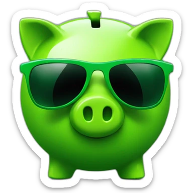 green piggybank with green sunglasses sticker