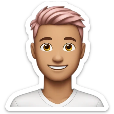 17-year-old boys with pinkish hair, smiling, with a skin tone resembling Cristiano Ronaldo's. sticker