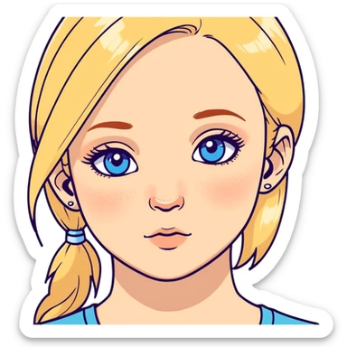 blonde girl, blue eyes, white skin with a freckle under her left eye and nose piercing in left nostril  sticker