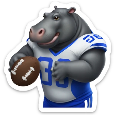 hippo holding football with royal blue jersey sticker