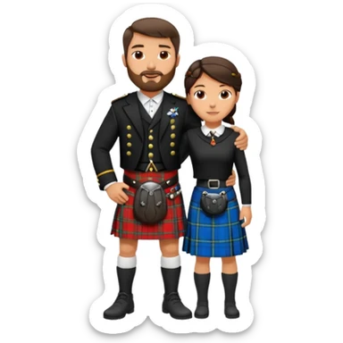 scottish man with stubble in kilt with brunette wife sticker