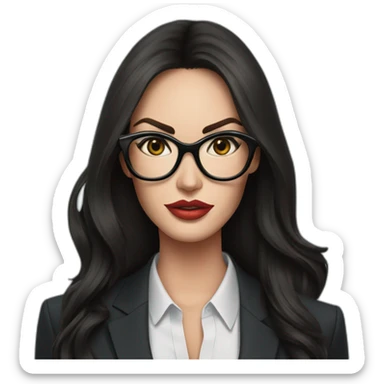 megan fox in a suit with big black glasses holding a whip realistic sticker
