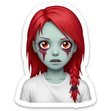 zombie girl with red long emo hair and white shirt sticker