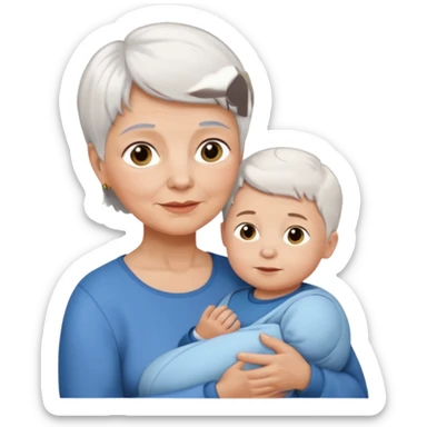 grandmother with short hair white  with baby boy with brown hair and fair skin sticker