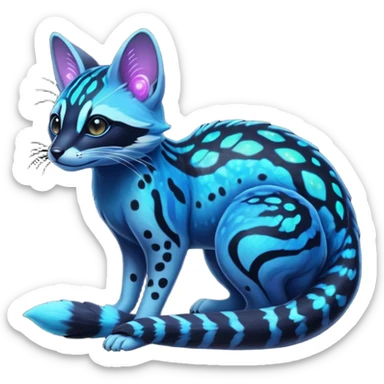 Exotic tropical nebulae black blue dark galagctical bioluminescent translucent transparent lush warm-colored neon-glowing iridescent Fakémon-Fionbri-Vernid-Genet-creature sticker