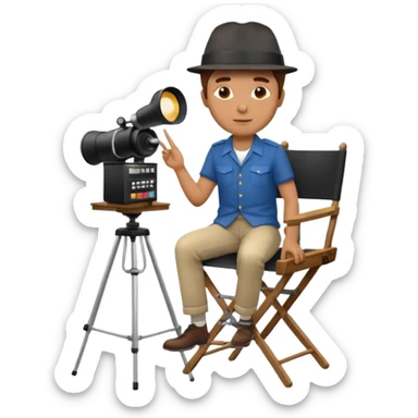 male film director with a director's hat, seated on a director's chair sticker