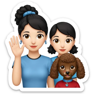 Ponytail black hair girl with brown Poodle say goodbye  sticker