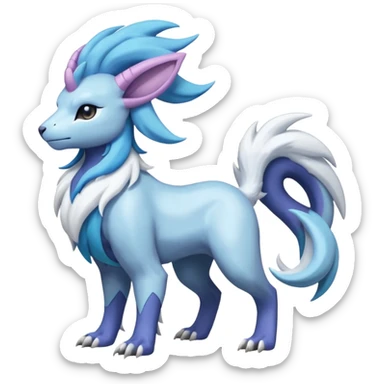 Shiny Glossy Pastel Light Divine Reptilian Draconian Furry Scaly Hairy Feathery Bovine Goated Feline Beautiful Floral Snowy Pretty Absol-Amaura-Suicune-Cobalion-fusion, full body sticker