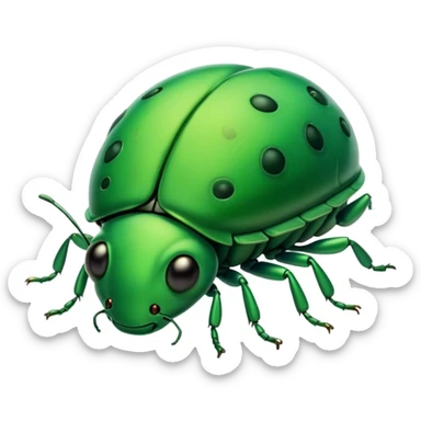 Meme-Worthy Cute Sleeping Green Bugdie Portrait Emoji, Head resting peacefully with a contented smile, showcasing a tiny, endearing build and a luxuriously smooth emerald exoskeleton, eyes shut in a serene nap, Simplified yet hilariously adorable features, highly detailed, glowing with a soft, drowsy light, high shine, relaxed and utterly lovable, stylized with an air of playful laziness, bright and heartwarming, soft glowing outline, capturing the essence of a comically sleepy insect, so meme-worthy it feels like it could instantly become the next viral sensation of adorable slumber! sticker