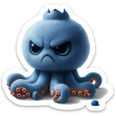 Change the octopus character's face to an angry expression, keeping the image quality and style the same, transparent background, maintain the original style and details. sticker