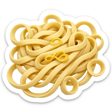 loose tangle of pale yellow cooked noodles with soft glossy texture and natural curves, strands slightly twisted and overlapping, freshly prepared dish, no bowl chopsticks or sauce, apple emoji style, soft lighting, subtle shadows, emoji scale sticker