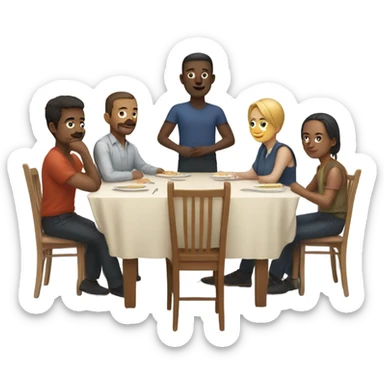 6 people sitting either side of a table sticker