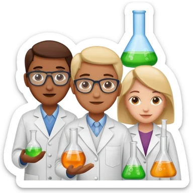 Five chemists: one organic chemist, on physical chemist, one inorganic chemist, one technical chemist and on theoretical chemist sticker