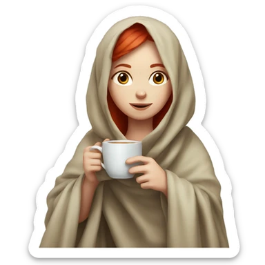 pale girl with red hair wrapped in a blanket and drinking tea sticker