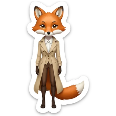 serious anthropomorphised female fox in stylish outfit, no sunglasses, very sad and crying, looking to the left, full-body view sticker