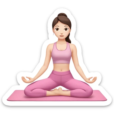 white brunette girl in light pink workout clothes stretching yoga mat sticker