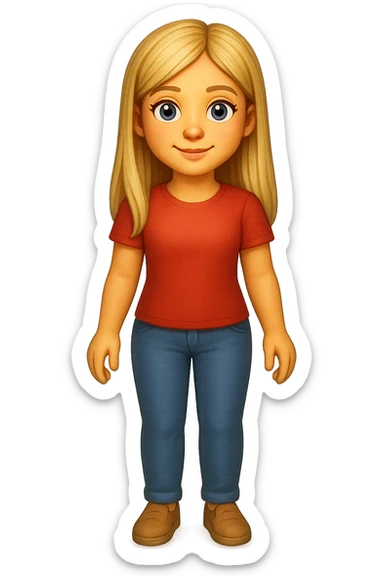 Сгенерируй мне в стиле детализированного емодзи девушку русской внешности, блондинку. В ПОЛНЫЙ РОСТ ОНИ И НЕ КАСАЮТСЯ КРАЕВ ИЗОБРАЖЕНИЯ sticker