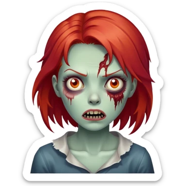 zombie girl with red hair, scary face sticker