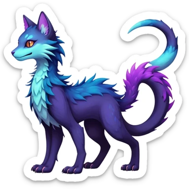 Kawaii dark gloomy bio-luminescent abyssal colorful edgy fantasy ethereal feline-vernid-sergal-fursona animal creature with a tufted tail full body sticker