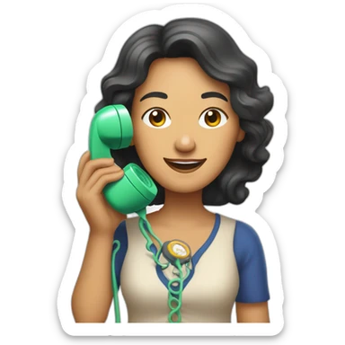 Pilipino middle aged woman holding an old rotary phone sticker