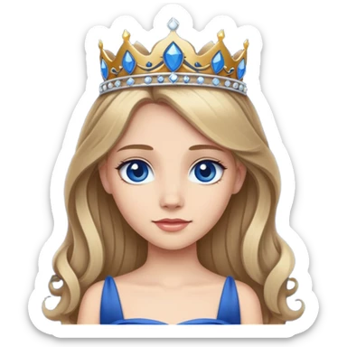 Long, dark blonde haired dark blue eyed princess with tiara and in dark blue dress sticker