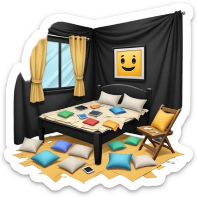 The tables and chairs were upside down. Curtains were ripped, the beds were messed up, the pillows were all over the floor! sticker