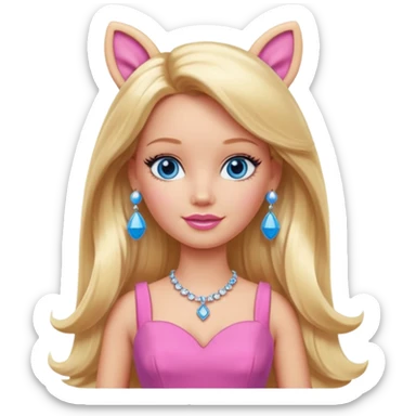 barbie, long blonde hair, pink dress, with blue eyes,different dress, big ear rings sticker