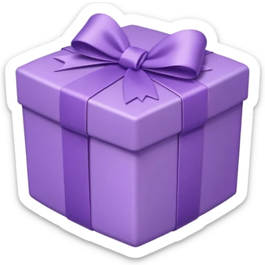 A cute emoji-style illustration of a purple gift box with a ribbon, pastel purple tones, rounded shape, kawaii style, simple clean lines, soft shading, minimal details, centered composition, transparent background sticker