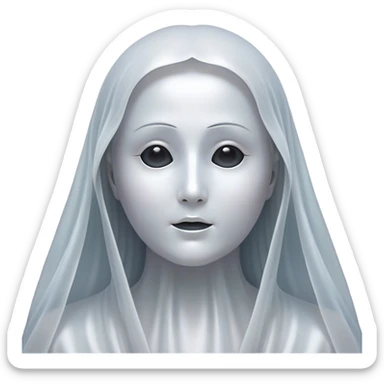 Cinematic Noble Ghost Portrait Emoji, Ethereal and dignified, with a flowing, translucent form in silvery-white hues, wispy and majestic, and a calm, otherworldly expression with deep, thoughtful eyes, simplified yet sophisticated features, highly detailed, glowing with a soft, spectral radiance, high shine, exuding regal mystery and quiet authority, with a soft glowing outline that captures the essence of a ghostly guardian drifting from another realm! sticker