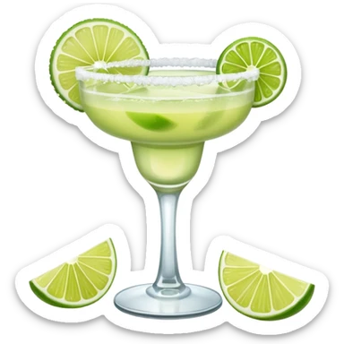 Margarita – glass with salted rim, lime wedge, ice sticker
