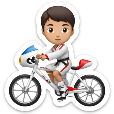 Taekwondo boy wearing a dobok riding a road bike sticker
