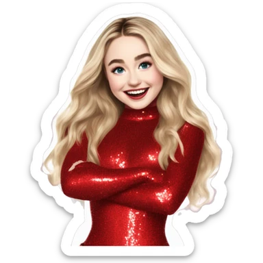 Sabrina carpenter performing taste, in the shiny sparkly red bodysuit, smiling cheekily,  sticker