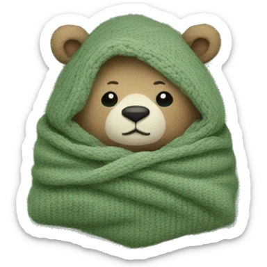 Cute Bear in cozy knitted Sage green blanket sticker