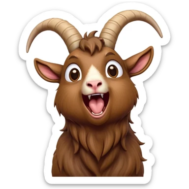 Cinematic Cute Yawning Brown Goat Portrait Emoji, Head tilted slightly with a dramatic, wide-open yawn, showcasing a soft, downy brown fur with delicate horns and gently drooping ears, round eyes barely open in drowsy contentment, Simplified yet irresistibly adorable features, highly detailed, glowing with a soft, cozy glow, high shine, relaxed yet expressive, stylized with a touch of rustic whimsy, bright and endearing, soft glowing outline, capturing the essence of a sleepy yet affectionate goat, so drowsy it feels like it could stretch out of the screen and curl up for a nap! sticker