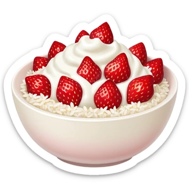 A bowl of strawberries with rice flakes and yogurt. sticker