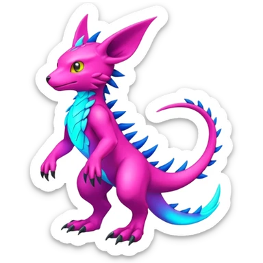 colorful neon-colored Fakémon-Digimon-Fionbri-Trico-creature (full body) sticker