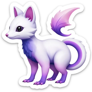  Pure-Snow-White albino cute edgy with indigo-Violet-purple-pinkish-gradient markings beautiful handsome gorgeous aesthetic colorful vibrant Vernid-Trico-species-Fakemon-creature by LiLaiRa, 4 legs, 1 tail, random markings, (full body) sticker