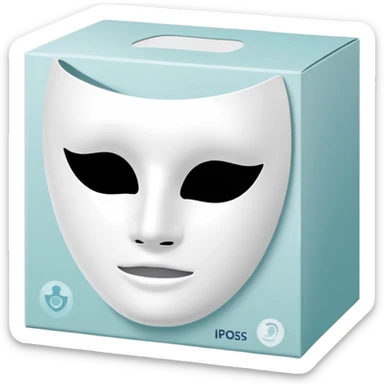 a beauty product box of white mask pack with rounded eyehole sticker