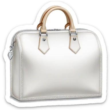 White Designer Louis Vuitton bag with silver monogram and silver trim sticker