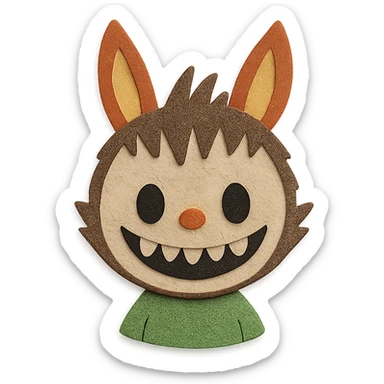 Labubu character icon, layered paper look, whimsical paper craft style sticker