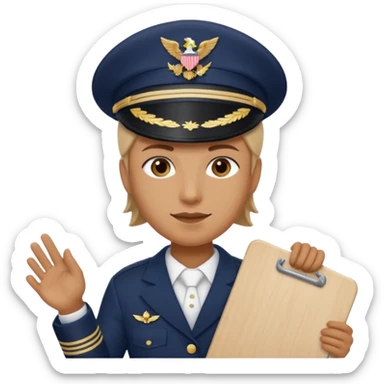 Slack-style emoji of a pilot wearing a navy captain hat holding a board with WIP on it sticker