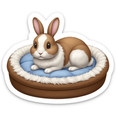 white pet bed with rabbit in it brown an white rabbit sticker