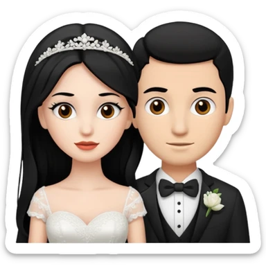 White skin Bride with black hair black eyes and brown skin groom with black hair black eyes sticker