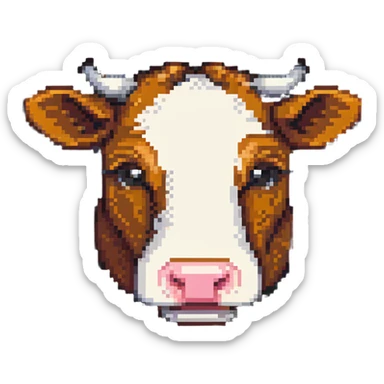 ultra-minimal blocky Minecraft cow head emoji with only 2 large colorful square pixels, extremely simple, chunky, playful, childlike sticker