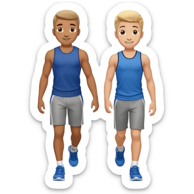 two boys walking, wearing gym clothes, full body sticker