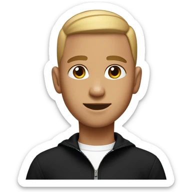 boy with light tanned skin, buzz cut, no facial hair, wearing a smart black quarter zip jumper with white t shirt underneath. sticker