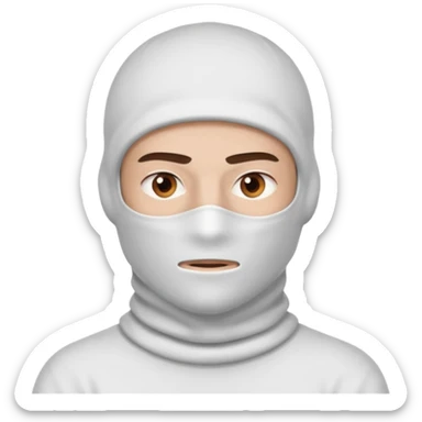 head of a guy with brown eyes wearing a white balaclava without a mouth, with a serious expression sticker
