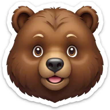 Cinematic Cute Grizzly Bear Portrait Emoji, Head tilted playfully and inquisitively, featuring a dense, rugged deep brown fur with a gentle, curious expression in round, sparkling eyes, Simplified yet irresistibly adorable features, highly detailed, glowing with a warm, friendly glow, high shine, affectionate and surprisingly gentle, stylized with a touch of wild whimsy, bright and endearing, soft glowing outline, capturing the essence of a mischievous yet loving bear, so playful it feels like it could amble out of the screen and into your arms! sticker