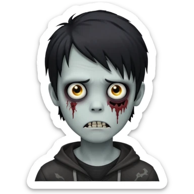 spooky zombie boy, black medium-long hair, emo and shaggy, creepy expression sticker