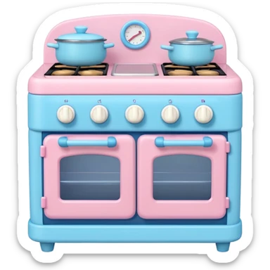 Cute toy kitchen stove, BabyBus 2.5D style, front view. Pastel colors, soft shading, even studio light.
No outlines, no realism, no harsh shadows. sticker